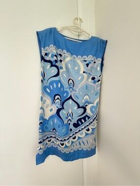 Sculpted Blue Patterned Mini Dress - Women's